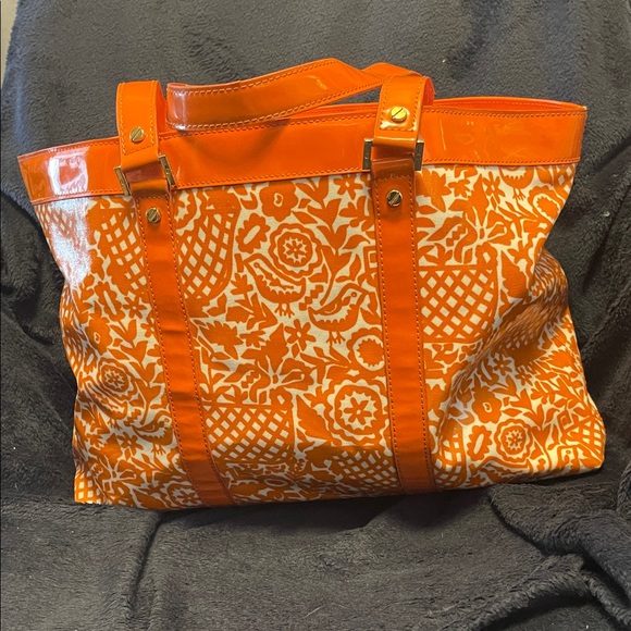 Tory Burch Vibrant Orange Floral Tote - Picture 2 of 9